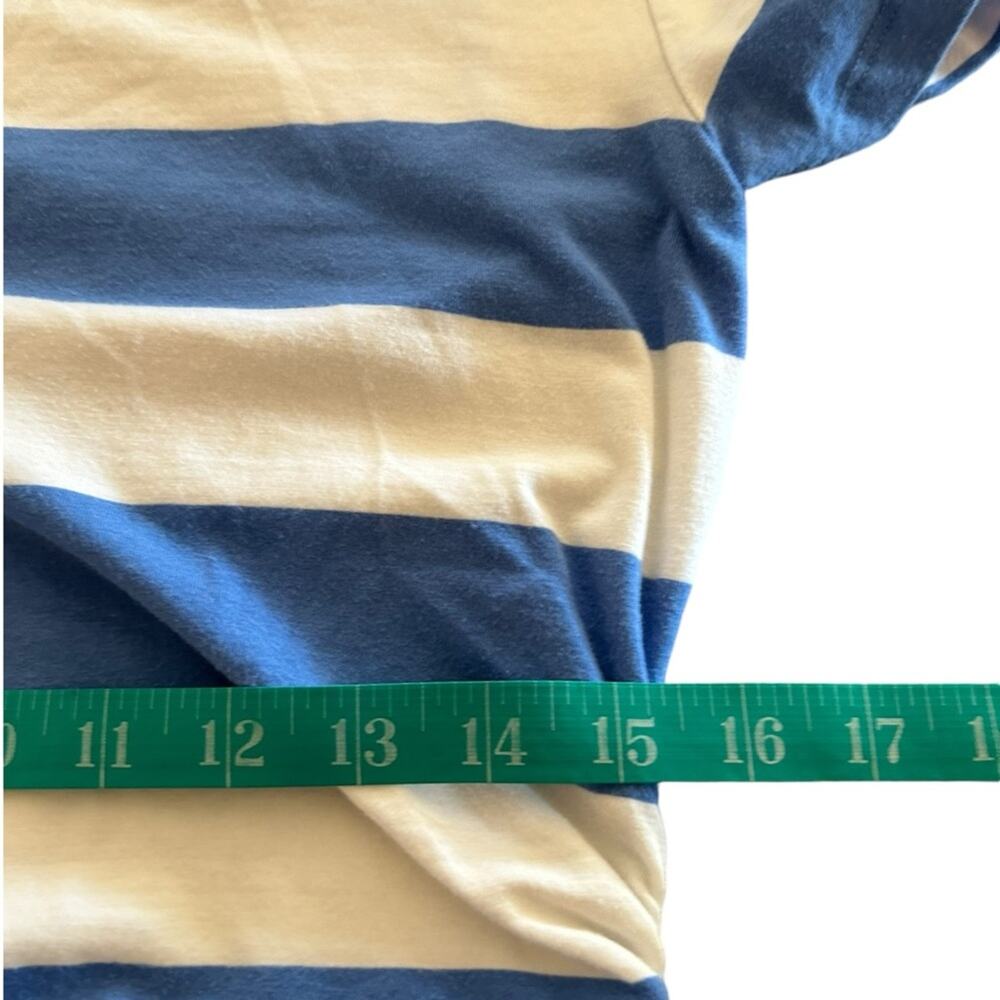 Michael Kors T-Shirt Womens Medium Striped Zip Shoulder Ruched Sides Blue White - Picture 10 of 11